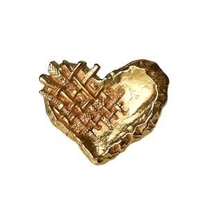 90s CHRISTIAN LACROIX Gold Plate Couture Jewels Heart Brooch Pin Made in France